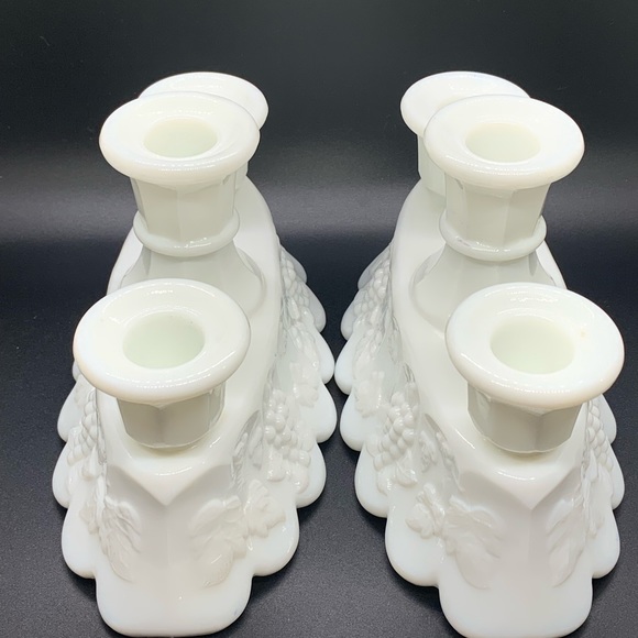 WESTMORELAND vintage white Paneled Grape Milk Glass Candleholders - Picture 8 of 9